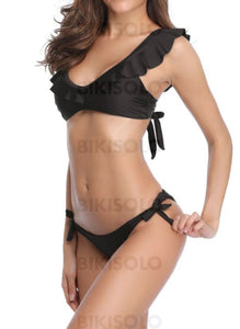 Couleur Unie Sangle Sexy Bikinis Maillots De Bain Noir / S