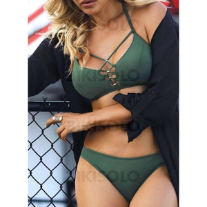 Couleur Unie Taille Basse Col U Sexy Élégante Bikinis Maillots De Bain Vert / S