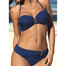 Charger l&#39;image dans la galerie, Couleur Unie Taille Basse Dos Nu À La Mode Bikinis Maillots De Bain Bleu Marine / S