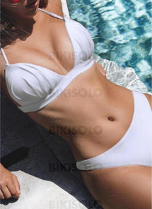Couleur Unie Taille Basse Dos Nu Sexy Bikinis Maillots De Bain Blanc / S