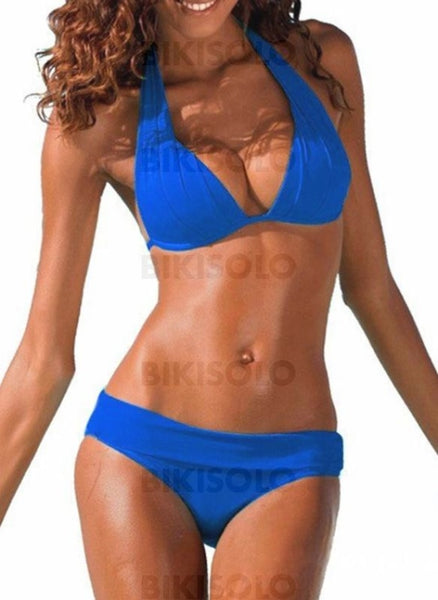 Couleur Unie Taille Basse Dos Nu Sexy Bikinis Maillots De Bain Bleu / S