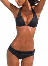 Charger l&#39;image dans la galerie, Couleur Unie Taille Basse Dos Nu Sexy Bikinis Maillots De Bain Noir / S