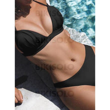 Charger l&#39;image dans la galerie, Couleur Unie Taille Basse Dos Nu Sexy Bikinis Maillots De Bain Noir / S