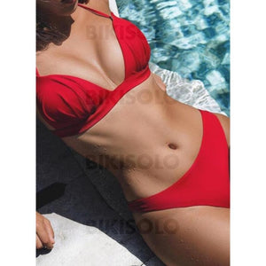 Couleur Unie Taille Basse Dos Nu Sexy Bikinis Maillots De Bain Rouge / S