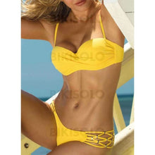 Charger l&#39;image dans la galerie, Couleur Unie Taille Basse Faire Monter À Bretelles Sexy Bikinis Maillots De Bain Jaune / S