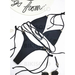 Couleur Unie Taille Basse Lacer Dos Nu Sexy Bikinis Maillots De Bain