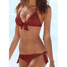 Charger l&#39;image dans la galerie, Couleur Unie Taille Basse Noué Dos Nu Sexy Bikinis Maillots De Bain Rouge / S
