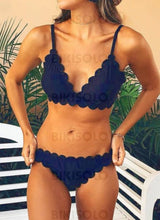 Charger l'image dans la galerie, Couleur Unie Taille Basse Sangle Sexy Bikini Maillots De Bain Bleu Marine / S Bikinis