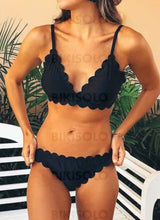 Charger l'image dans la galerie, Couleur Unie Taille Basse Sangle Sexy Bikini Maillots De Bain Noir / S Bikinis