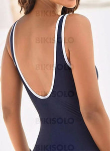 Couleur Unie Taille Haute À Bretelles Col V Sexy Sports Une Pièce Maillots De Bain