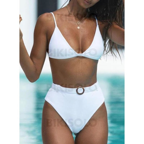 Couleur Unie Taille Haute À Bretelles Sexy Bikinis Maillots De Bain Blanc / S