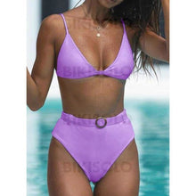 Charger l&#39;image dans la galerie, Couleur Unie Taille Haute À Bretelles Sexy Bikinis Maillots De Bain Violet / S