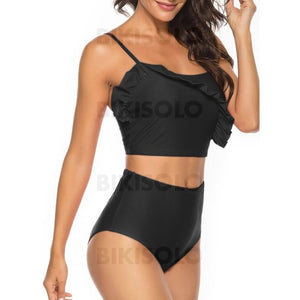 Couleur Unie Taille Haute À Bretelles Sexy Bikinis Maillots De Bain