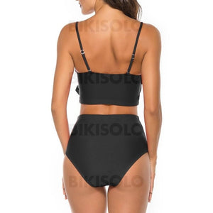 Couleur Unie Taille Haute À Bretelles Sexy Bikinis Maillots De Bain