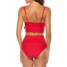 Charger l&#39;image dans la galerie, Couleur Unie Taille Haute À Bretelles Sexy Bikinis Maillots De Bain