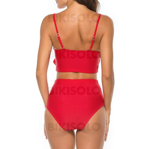 Couleur Unie Taille Haute À Bretelles Sexy Bikinis Maillots De Bain