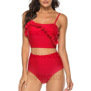 Couleur Unie Taille Haute À Bretelles Sexy Bikinis Maillots De Bain