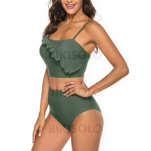 Couleur Unie Taille Haute À Bretelles Sexy Bikinis Maillots De Bain