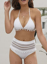 Charger l&#39;image dans la galerie, Couleur Unie Taille Haute Dos Nu Sexy Bikinis Maillots De Bain Blanc / S