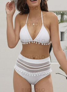 Couleur Unie Taille Haute Dos Nu Sexy Bikinis Maillots De Bain Blanc / S