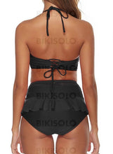 Charger l&#39;image dans la galerie, Couleur Unie Taille Haute Dos Nu V-Neck Sexy Bikini Maillots De Bain Bikinis