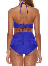 Charger l&#39;image dans la galerie, Couleur Unie Taille Haute Dos Nu V-Neck Sexy Bikini Maillots De Bain Bikinis