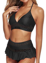 Charger l&#39;image dans la galerie, Couleur Unie Taille Haute Dos Nu V-Neck Sexy Bikini Maillots De Bain Bikinis