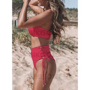Couleur Unie Taille Haute Sans Bretelle Sexy Bikinis Maillots De Bain