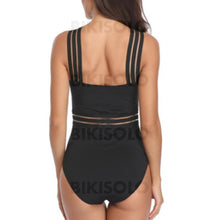 Charger l&#39;image dans la galerie, Couleur Unie Traverser Col V Haut Élégante À La Mode Une Pièce Maillots De Bain
