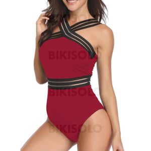 Couleur Unie Traverser Col V Haut Élégante À La Mode Une Pièce Maillots De Bain