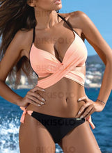 Charger l&#39;image dans la galerie, Couleur Unie Traverser Dos Nu Col V Sexy Bikinis Maillots De Bain