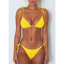 Charger l&#39;image dans la galerie, Couleur Unie Triangle Chaîne À Bretelles Jolis Bikinis Maillots De Bain Jaune / S