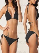 Charger l&#39;image dans la galerie, Couleur Unie Triangle Dos Nu Sexy Bikini Maillots De Bain Noir / S Bikinis