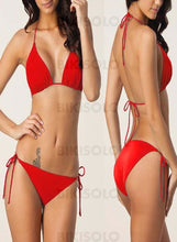 Charger l&#39;image dans la galerie, Couleur Unie Triangle Dos Nu Sexy Bikini Maillots De Bain Rouge / S Bikinis