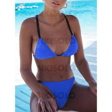 Charger l&#39;image dans la galerie, Couleur Unie Triangle Taille Basse À Bretelles Sexy La Mode Bikinis Maillots De Bain Bleu / S