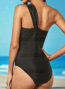 Couleur Unie Une Épaule Sports Classique Pièce Maillots De Bain