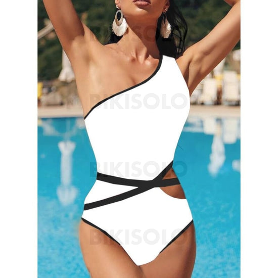 Coupe Haute Une Épaule Sports Pièce Maillots De Bain Blanc / S