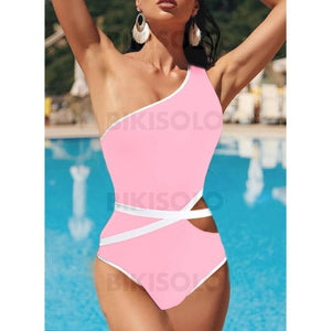 Coupe Haute Une Épaule Sports Pièce Maillots De Bain Rosado / S