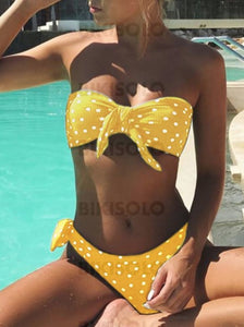 Dot Bracelet Sans Bretelles Sexy Bikinis Maillots De Bain Jaune / S