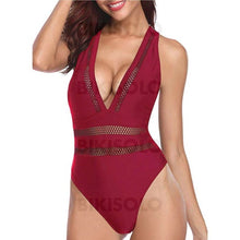 Charger l&#39;image dans la galerie, Engrener Traverser Col V Sexy Une Pièce Maillots De Bain Rouge / S