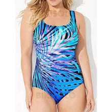 Charger l&#39;image dans la galerie, Épissage Couleur À Bretelles Col U Sports Grande Taille Une Pièce Maillots De Bain Bleu Ciel / L