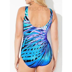 Épissage Couleur À Bretelles Col U Sports Grande Taille Une Pièce Maillots De Bain