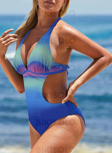 Épissage Couleur À Bretelles Col V Sexy Frais Une Pièce Maillots De Bain