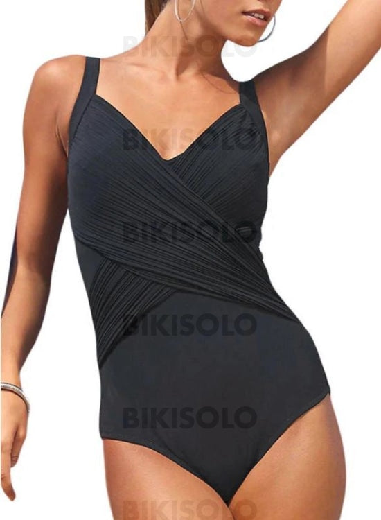 Épissage Couleur À Bretelles Sexy Une Pièce Maillots De Bain Noir / S