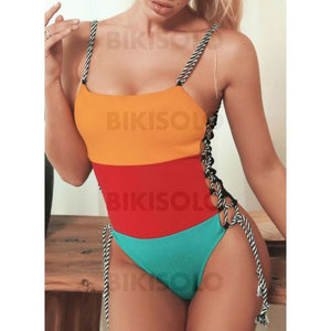 Épissage Couleur Cordon De Serrage À Bretelles Sexy Sports Une Pièce Maillots De Bain Piece