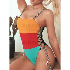 Épissage Couleur Cordon De Serrage À Bretelles Sexy Sports Une Pièce Maillots De Bain Piece