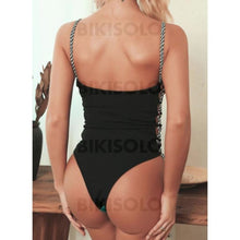 Charger l&#39;image dans la galerie, Épissage Couleur Cordon De Serrage À Bretelles Sexy Sports Une Pièce Maillots De Bain Piece