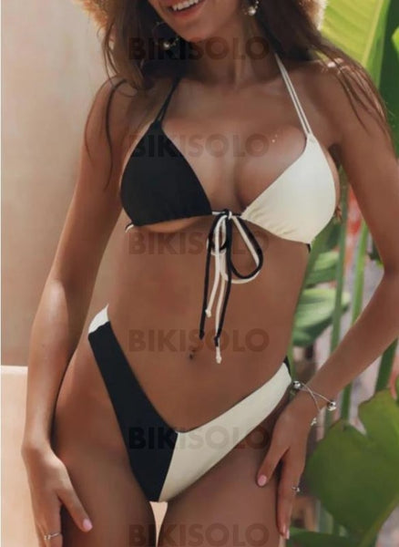 Épissage Couleur Cordon De Serrage Jambe Haute Dos Nu Sexy Bikinis Maillots De Bain Blanc / S