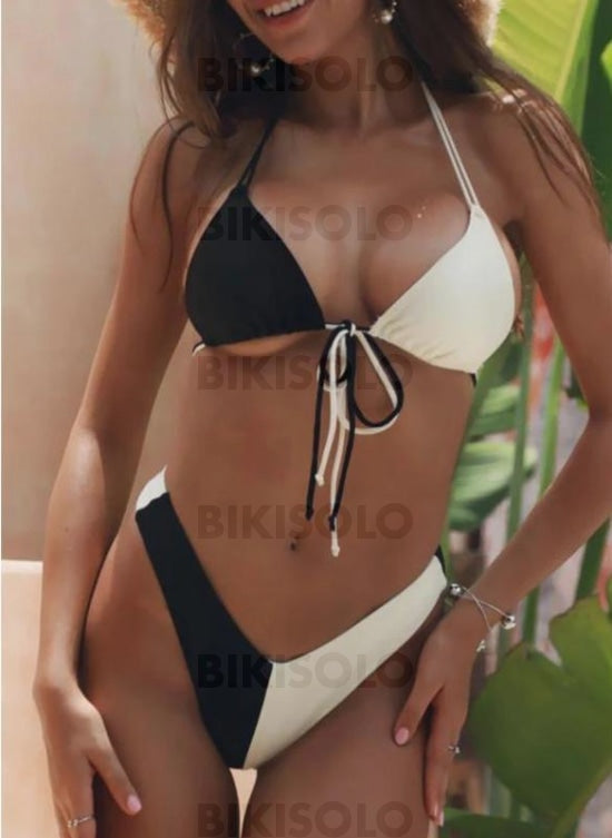 Épissage Couleur Cordon De Serrage Jambe Haute Dos Nu Sexy Bikinis Maillots De Bain Blanc / S