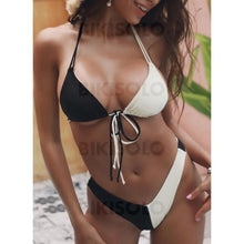 Charger l&#39;image dans la galerie, Épissage Couleur Cordon De Serrage Jambe Haute Dos Nu Sexy Bikinis Maillots De Bain